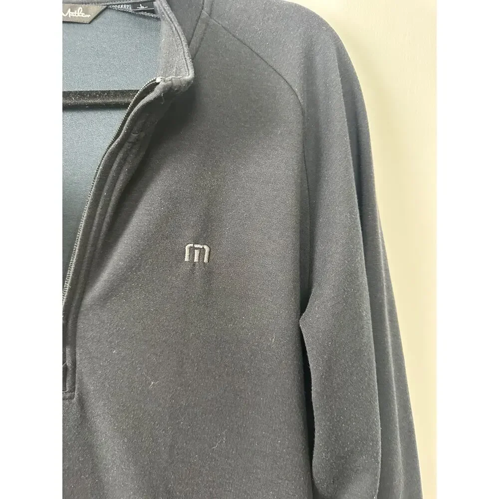 Travis Mathew Jacket Mens L Black Striped 1/4 Zip Lightweight Pullover Logo C27